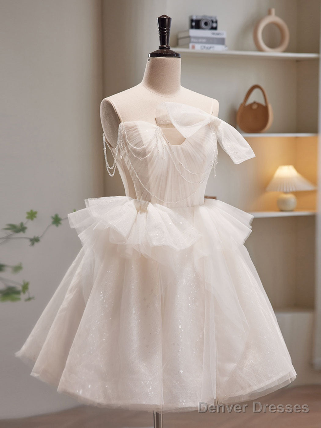 Light Champagne Tulle Short Prom Dress, Light Champagne Homecoming Dress Main image