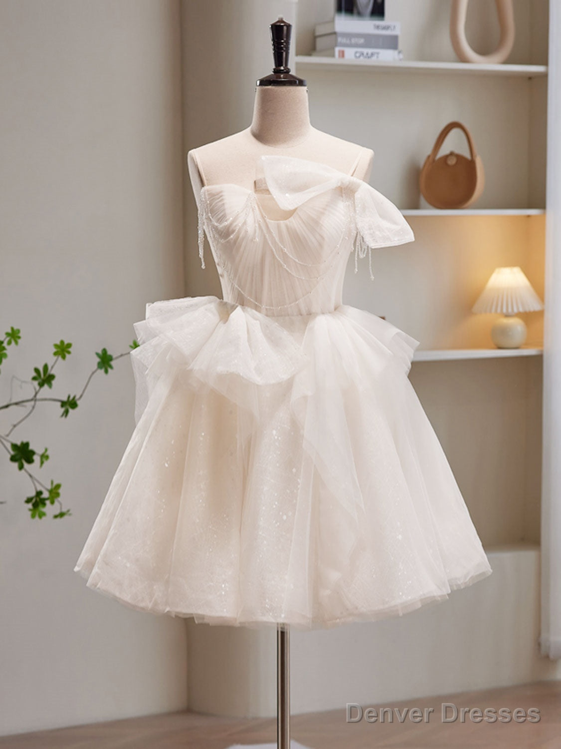 Light Champagne Tulle Short Prom Dress, Light Champagne Homecoming Dress Secondary image