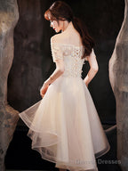 Light Champagne Tulle Short Sleeves High Low Homecoming Dress, Short Party Dress Prom Dress