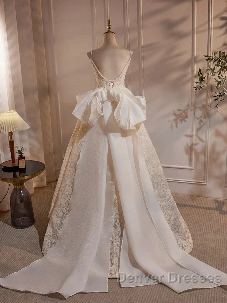 Light Champagne V-Neck Lace Long Prom Dress Weeding Dress Secondary image