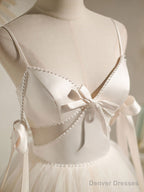 Light Champagne V neck Tulle Short Prom Dress, Tulle Puffy Homecoming Dress