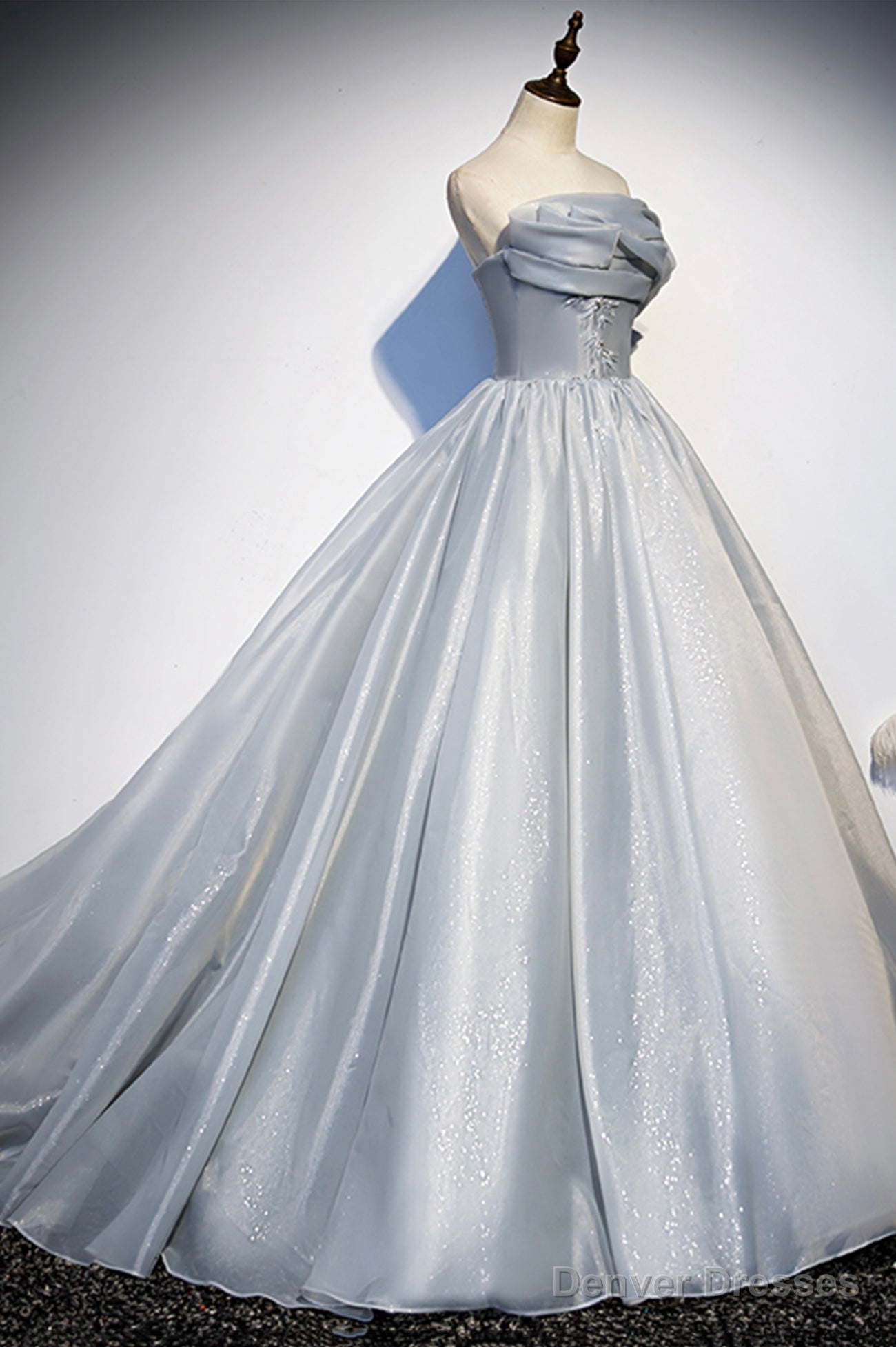 Light Gray Satin Long Ball Gown Quinceanera Dresses Secondary image