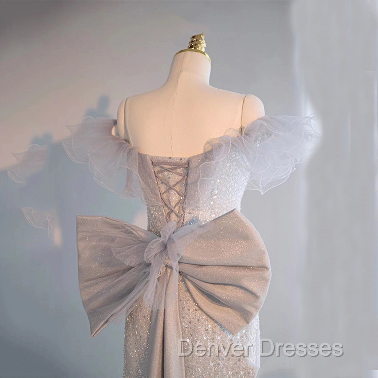 Light Gray Sequins Off the Shoulder Prom Dress Secondary image