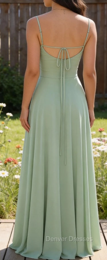 Light Green A-Line Chiffon Long Bridesmaid Dress