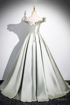 Light Green A-Line Satin Long Prom Dress, Simple Green Strapless Evening Dress