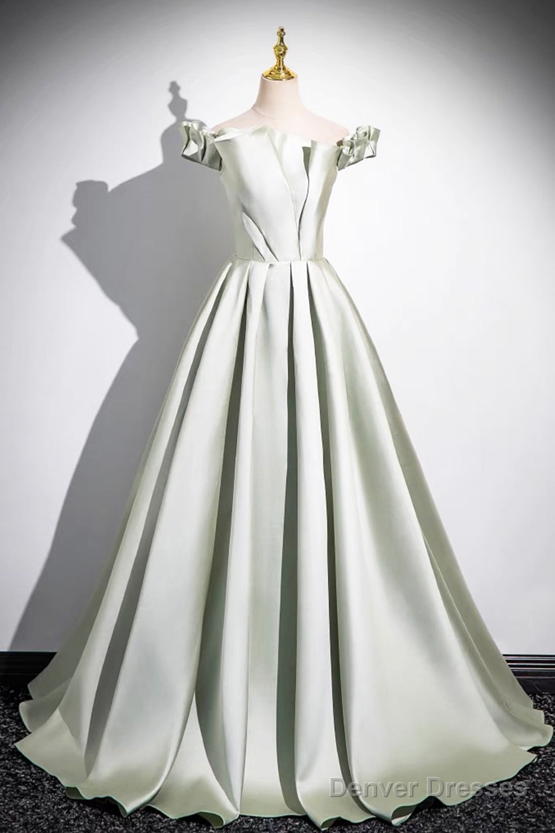 Light Green A-Line Satin Long Prom Dress, Simple Green Strapless Evening Dress Main image