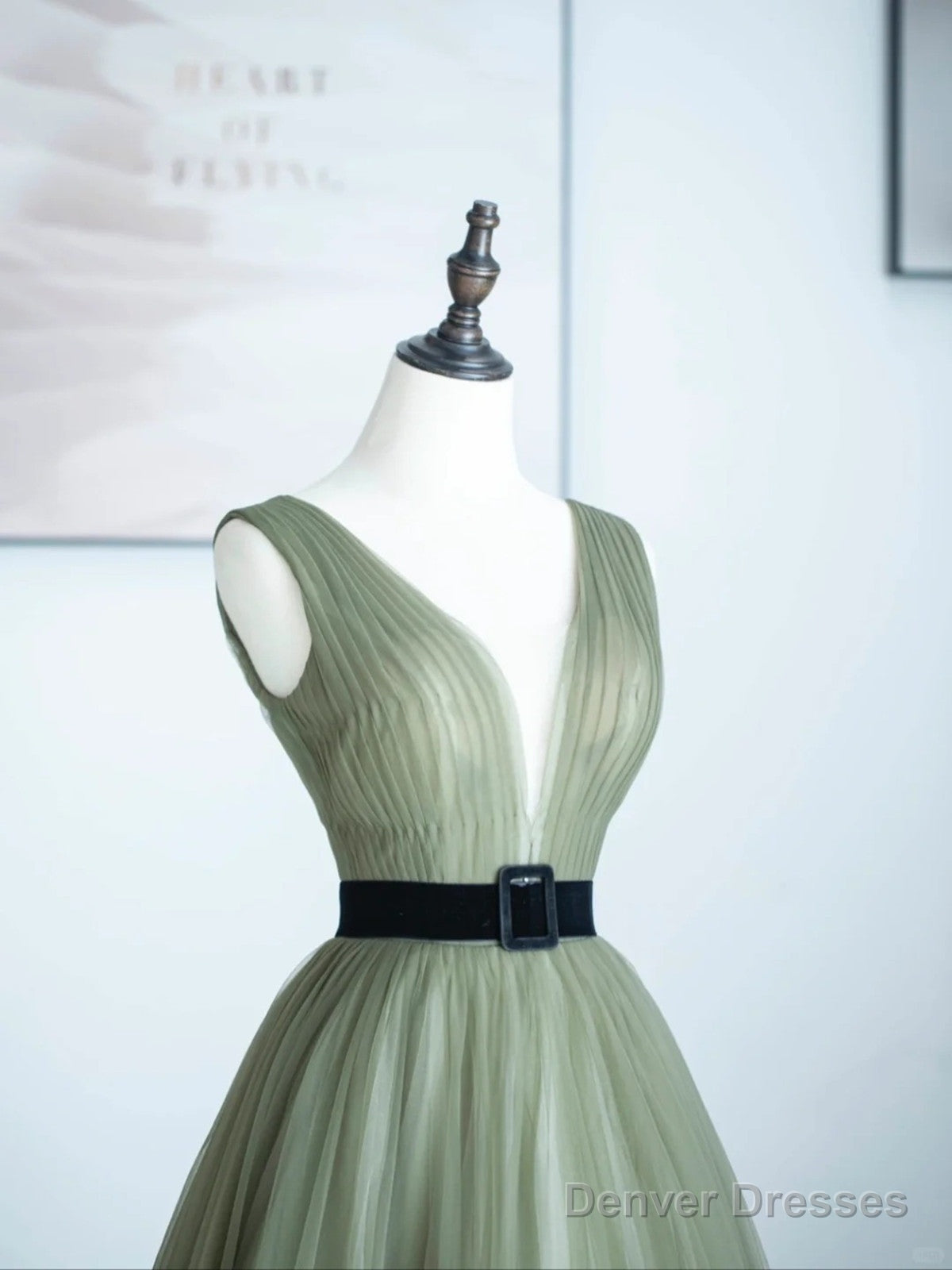 Light Green A-Line Tulle V-Neckline Long Formal Dress, A-Line Floor Length Prom Dress Secondary image
