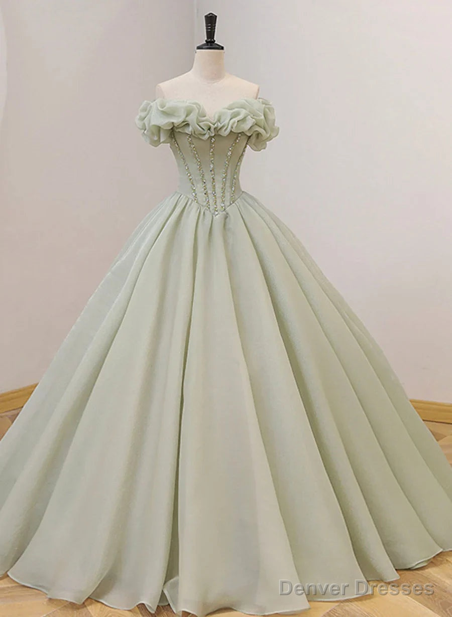 Light Green Ball Gown Beaded Sweet 16 Dress Green Prom Dress Formal Dress prom dresses shops