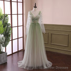 Light Green Gradient Soft Tulle Long Junior Prom Dress Green Formal Dress Party Dress prom dresses shops