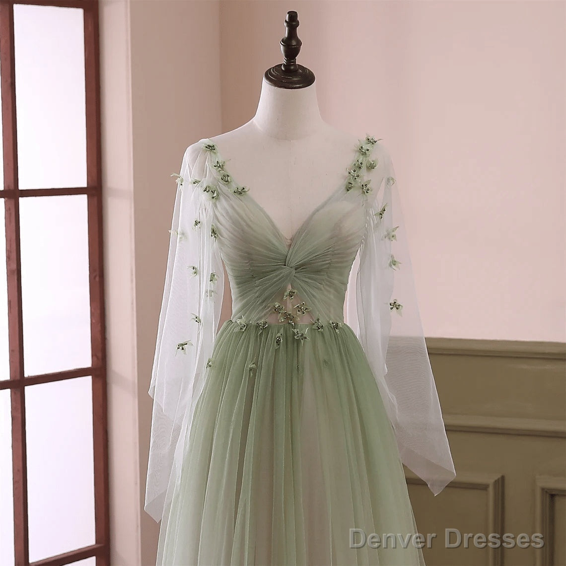 Light Green Gradient Soft Tulle Long Junior Prom Dress Green Formal Dress Party Dress prom dresses shops