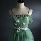 Light Green Gradient Straps Long A-Line Prom Dress, Beautiful Evening Dress Party Dress