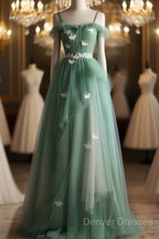 Light Green Gradient Straps Long A-Line Prom Dress, Beautiful Evening Dress Party Dress