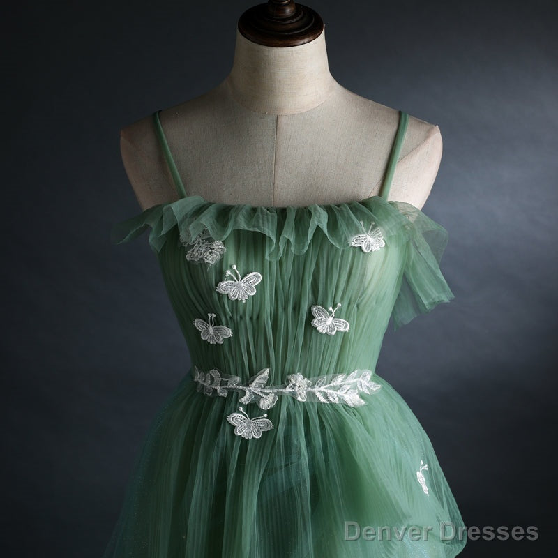 Light Green Gradient Straps Long A-line Prom Dress, Evening Dress Party Dresses