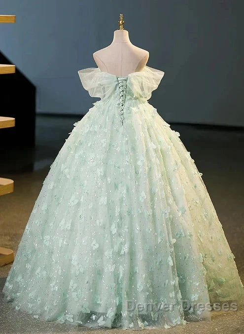 Light Green Lace Sweetheart Long Formal Dress Prom Dress Off Shoulder A Line Floor Length Beautiful Secondary image