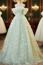 Light Green Lace Sweetheart Long Formal Dress Prom Dress Off Shoulder A Line Floor Length Beautiful