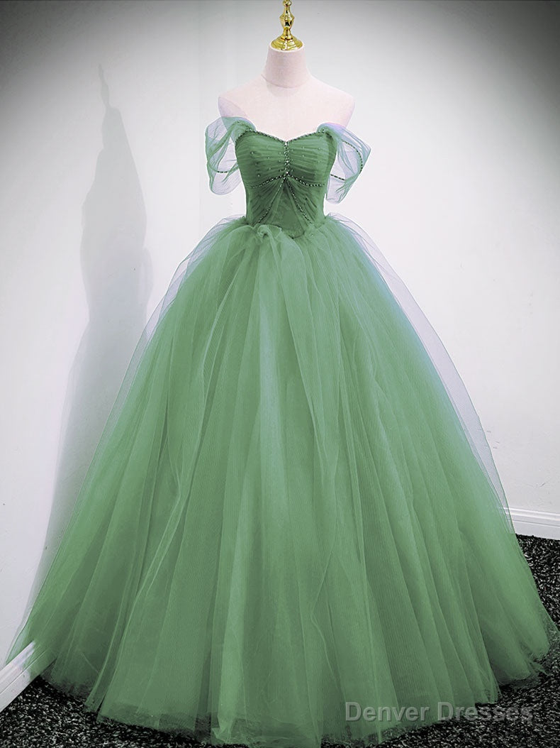 Light Green Off Shoulder Princess Long Party Dress, Green Sweet 16 Gown Main image