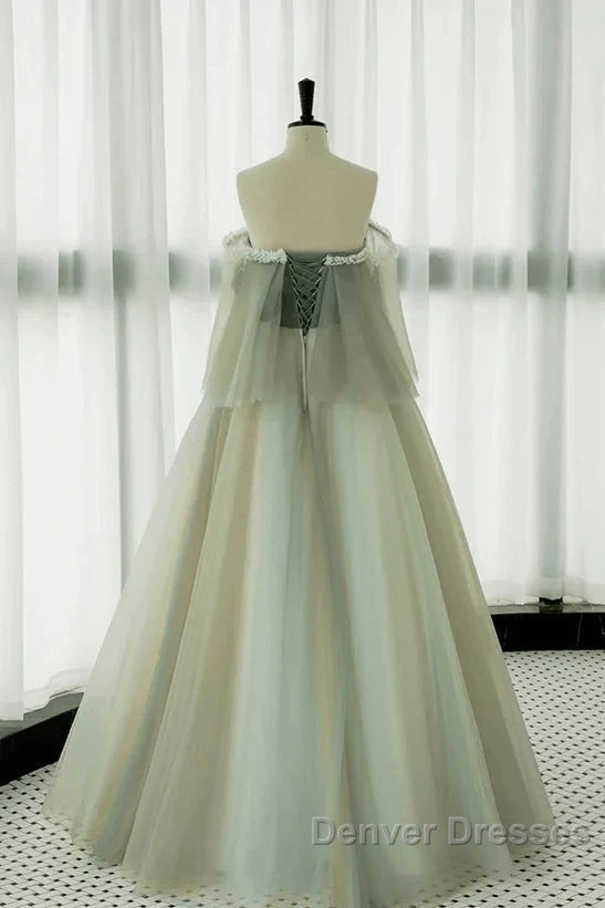 Light Green Off Shoulder Tulle Long Prom Dress A-Line Green Party Dress Secondary image