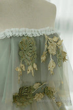Light Green Off Shoulder Tulle Long Prom Dress A-Line Green Party Dress
