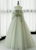 Light Green Off Shoulder Tulle Long Prom Dress A-Line Green Party Dress