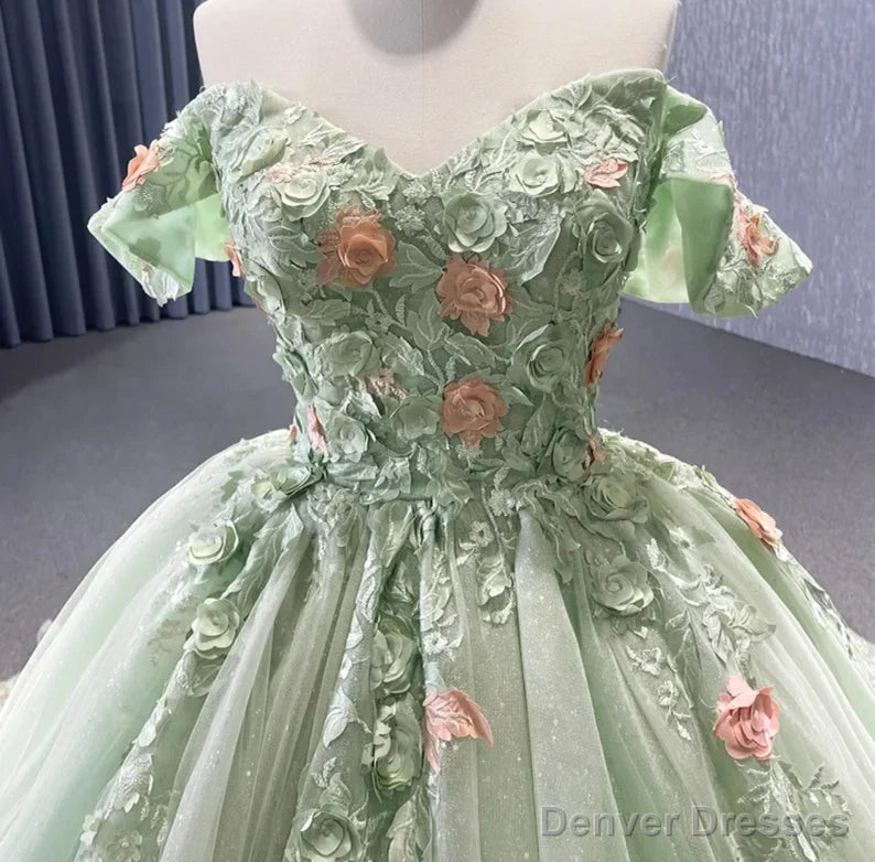 Light Green Off The Shoulder Lace Up Back Ball Gown Quinceanera Dress Secondary image