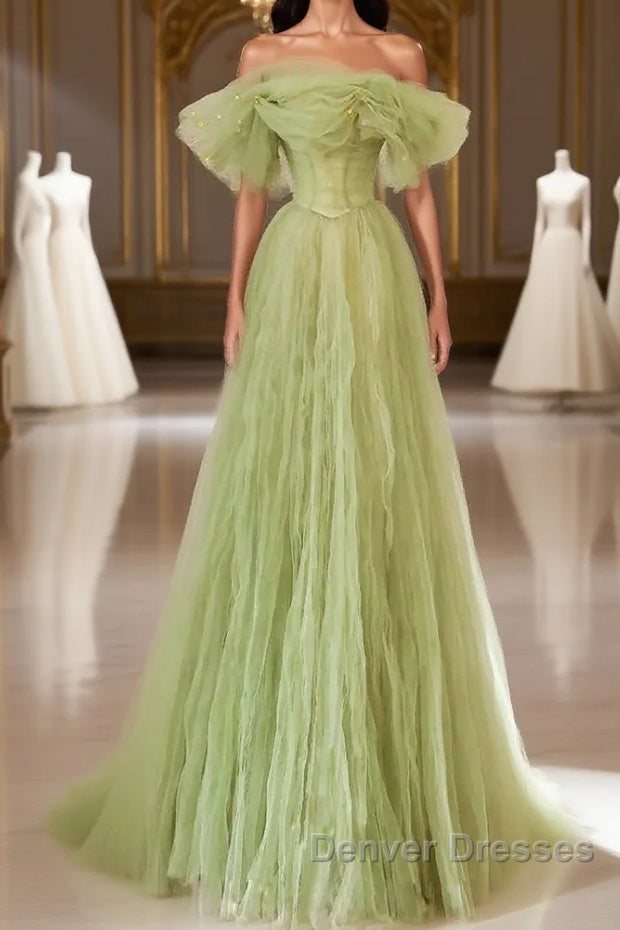 Light Green Prom Dress A Line Off the Shoulder Long Party Evening Dress Main image
