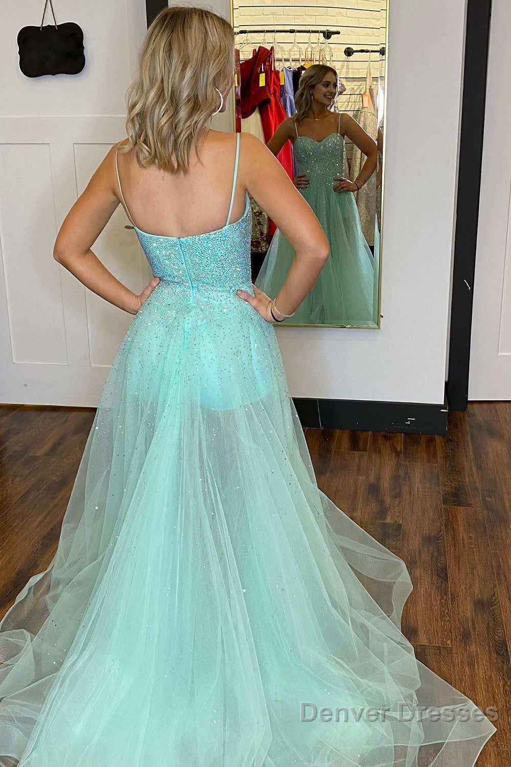 Light Green Sequined Spaghetti Straps A-Line Prom Dress Secondary image