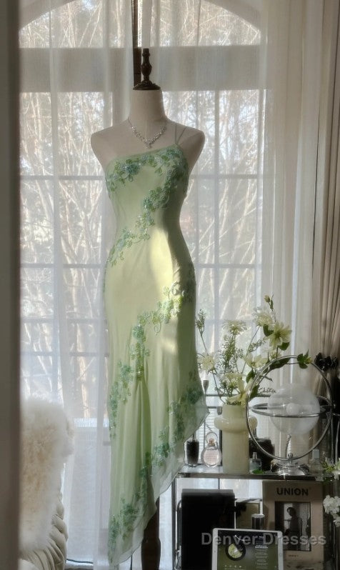 Light Green Simple Bodycon Dress One Shoulder Chiffon Applique Beaded Prom Dress Main image