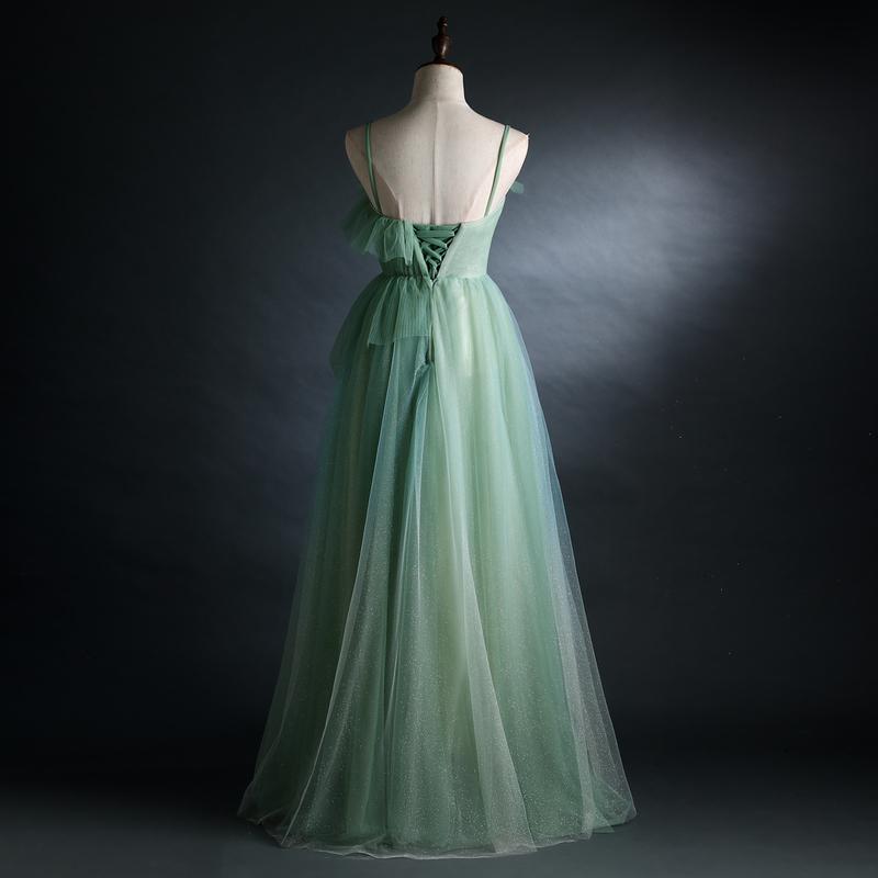 Light Green Straps Tulle Floor Length A-Line Prom Dress, Tulle Scoop Party Dress Formal Dress Secondary image