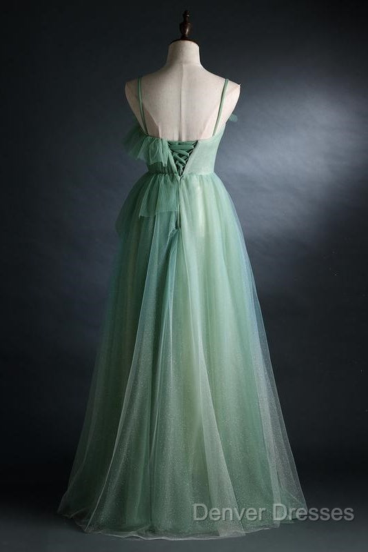 Light Green Straps Tulle Floor Length A-Line Prom Dress, Tulle Scoop Party Dress Formal Dress Secondary image