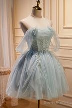 Light Green Sweetheart Sequins Tulle Party Dress, Green Homecoming Dress