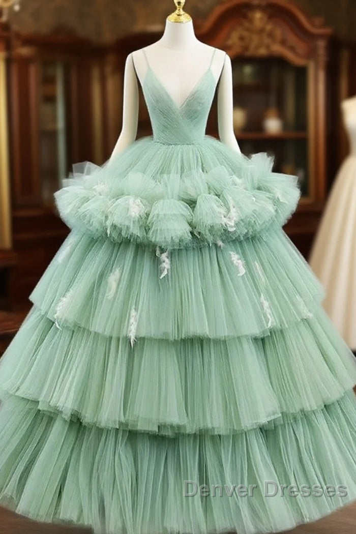 Light Green Tulle Layers Low Back Prom Dress Sweet 16 Dress Quinceanera Dress Main image