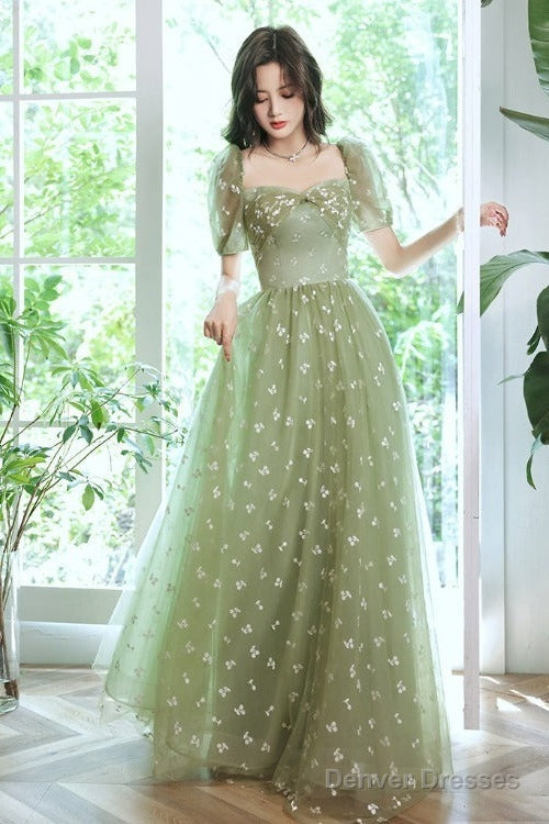 Light Green Tulle Long Formal Gown  Party Dresses, Green Evening Prom Dresses Main image