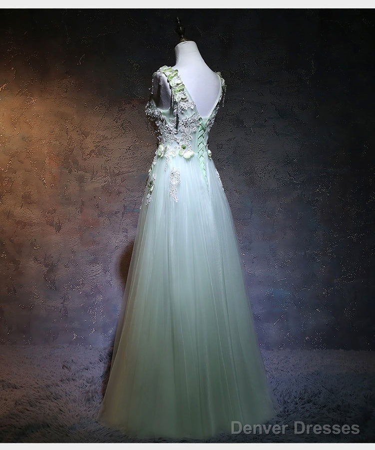 Light Green Tulle Long Party Dress, A-line Floor Length Prom Dress Main image