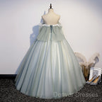 Light Green Tulle Long Party Dress Sweet 16 Dress, Off Shoulder Prom Dress