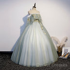 Light Green Tulle Long Party Dress Sweet 16 Dress, Off Shoulder Prom Dress