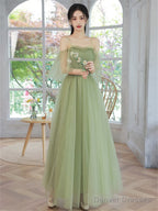 Light Green Tulle Straps A-Line Party Dress, Light Green Prom Dress Evening Dress