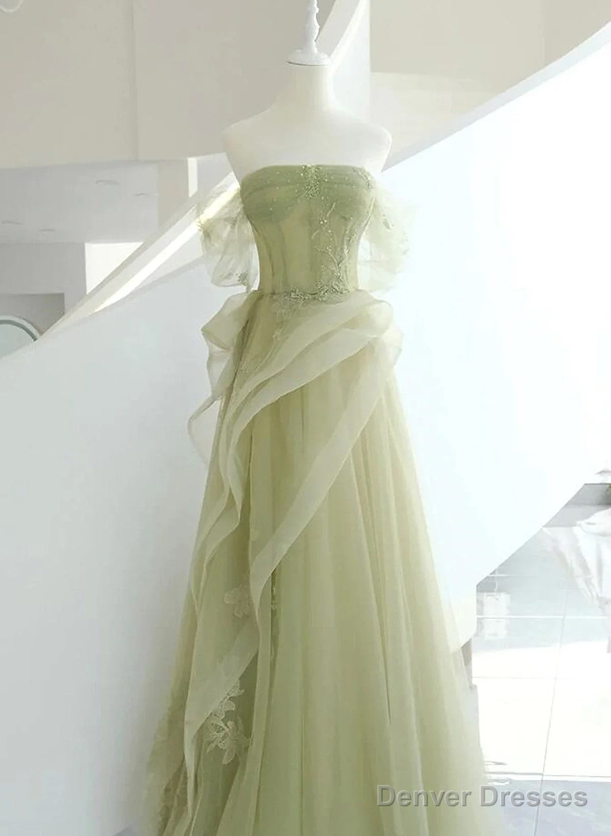 Light Green Tulle with Beaded A-line Prom Dress Light Green Evening Dress Party Dress Main image