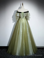 Light Green Tulle with Lace A-line Long Party Dress, Light Green Evening Dress Prom Dress
