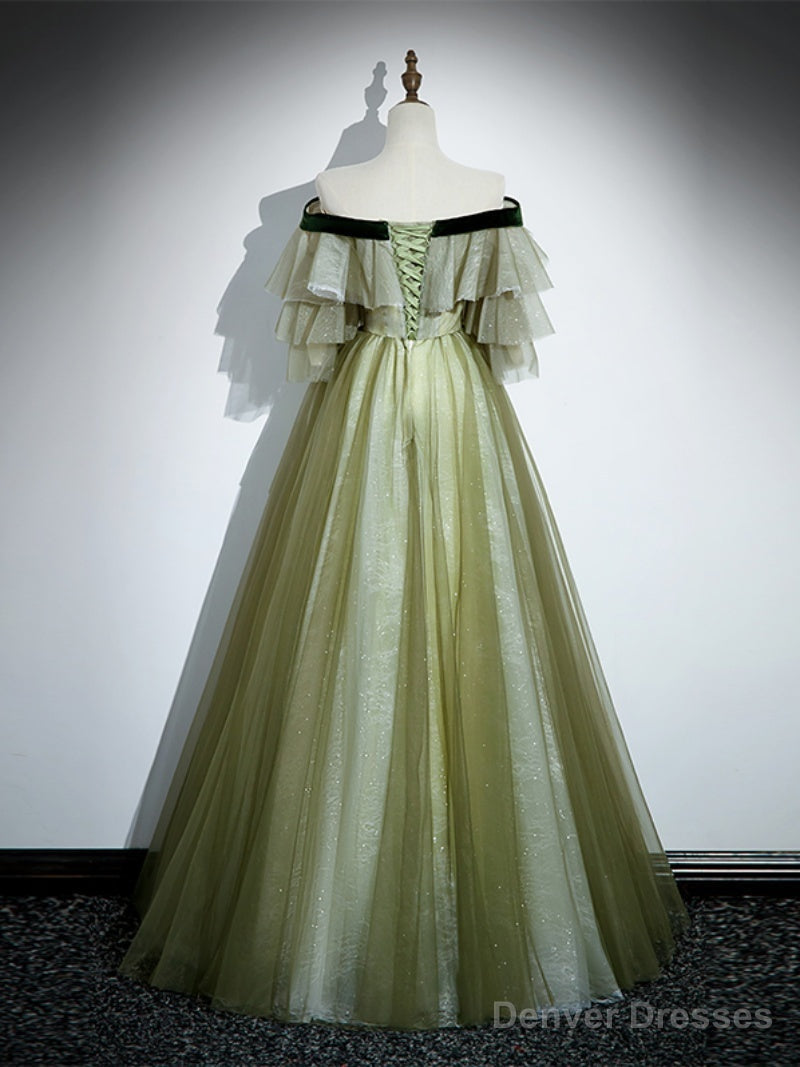 Light Green Tulle with Lace A-line Long Party Dress, Light Green Evening Dress Prom Dress