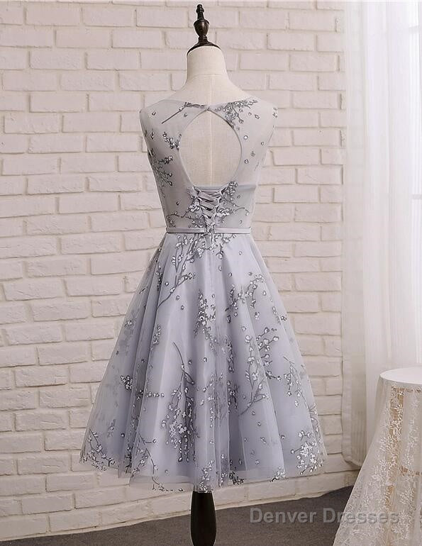 Light Grey Short Tulle With Applique Party Dress, Beautiful Homecoming Dresses Secondary image