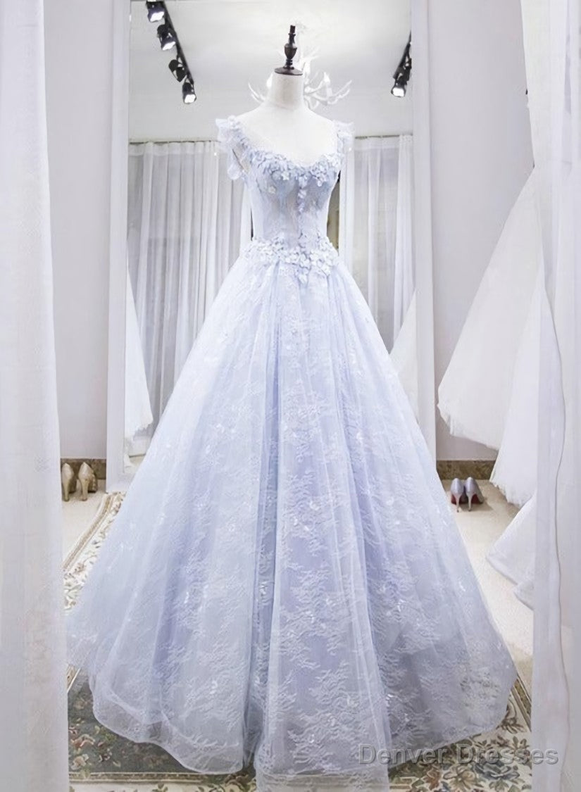 Light Lace Long Party Dress, A-line Cap Sleeves Beaded Prom Dress Secondary image