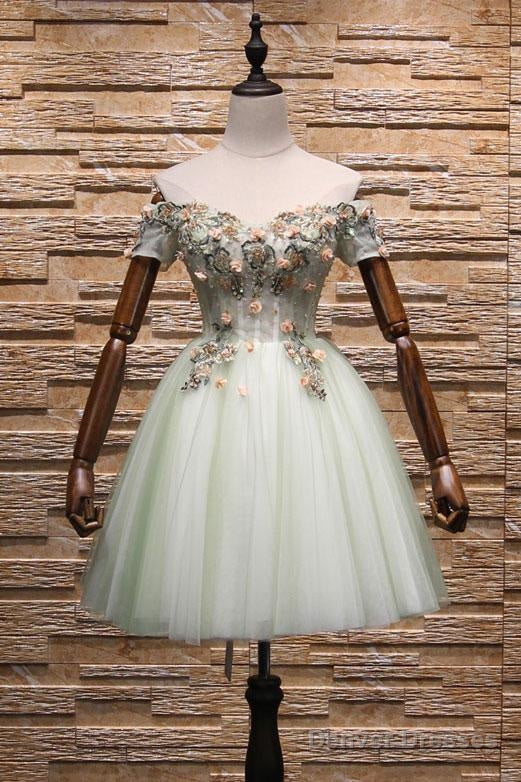 Light Mint Green Knee Length Floral Lace Sweetheart Party Dress, Tulle Short Homecoming Dress Secondary image