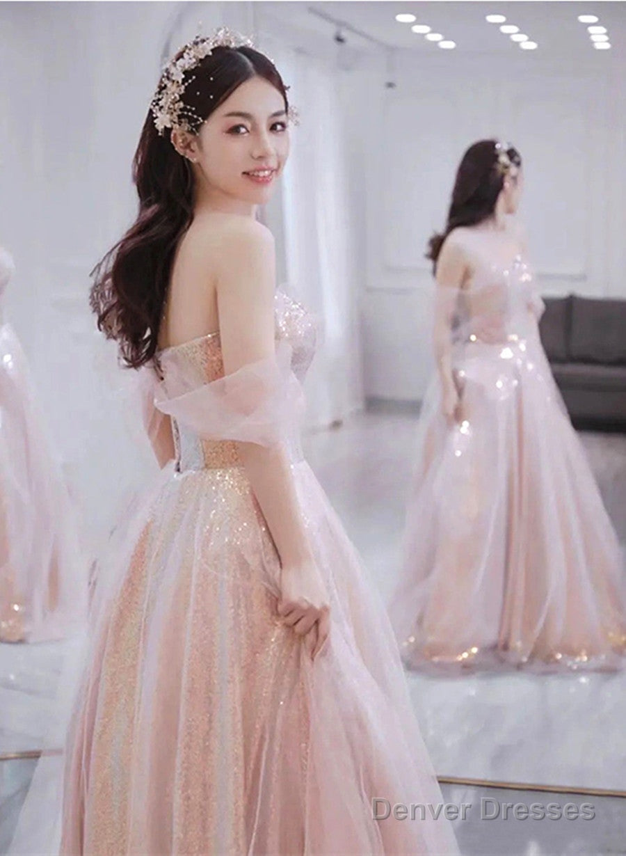 Light Pink And Sequins Sweetheart Long Formal Dress, Pink Evening Party Dress Secondary image