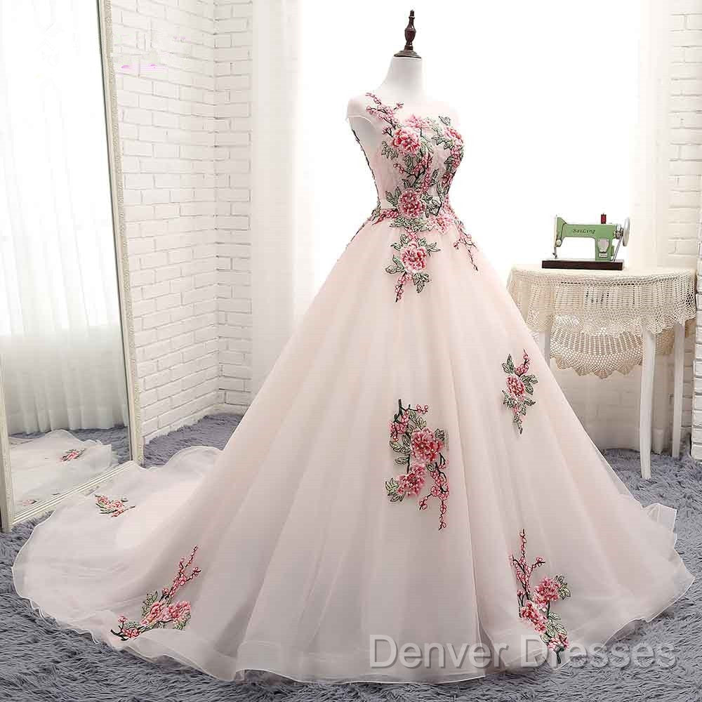 Light Pink Ball Gown Quinceanera Dress With Flowers Embroidery, Pink Tulle And Organza Party Dress Secondary image