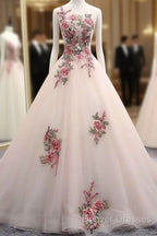 Light Pink Ball Gown Quinceanera Dress With Flowers Embroidery, Pink Tulle And Organza Party Dress