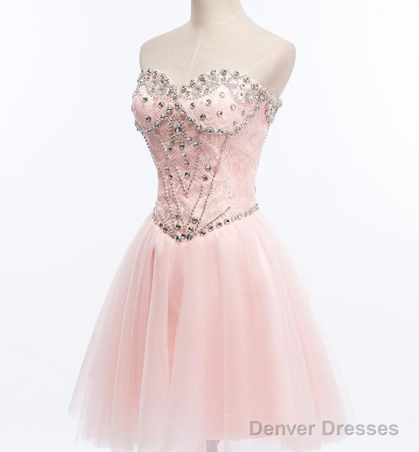 Light Pink Beaded Tulle And Lace Sweetheart Homecoming Dress, Pink Tulle Prom Dress Secondary image