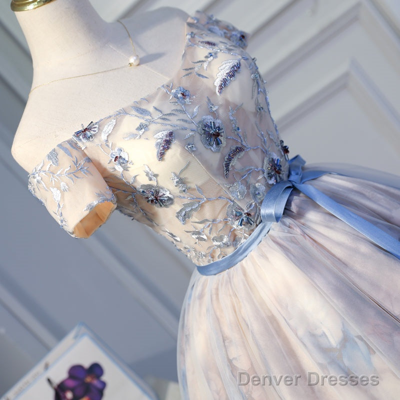 Light Pink Cute Short Tulle With Floral Lace Homecoming Dress, Short Prom Dress Graduation Dress Secondary image