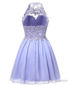 Light Pink Halter Chiffon Lace Applique Party Dress, Handmade Formal Dress