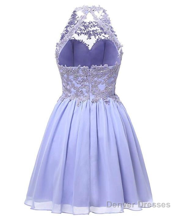 Light Pink Halter Chiffon Lace Applique Party Dress, Handmade Formal Dress