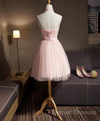 Light Pink Halter Tulle And Lace Lovely Knee Length Formal Dress, Cute Party Dress, Pink Prom Dress